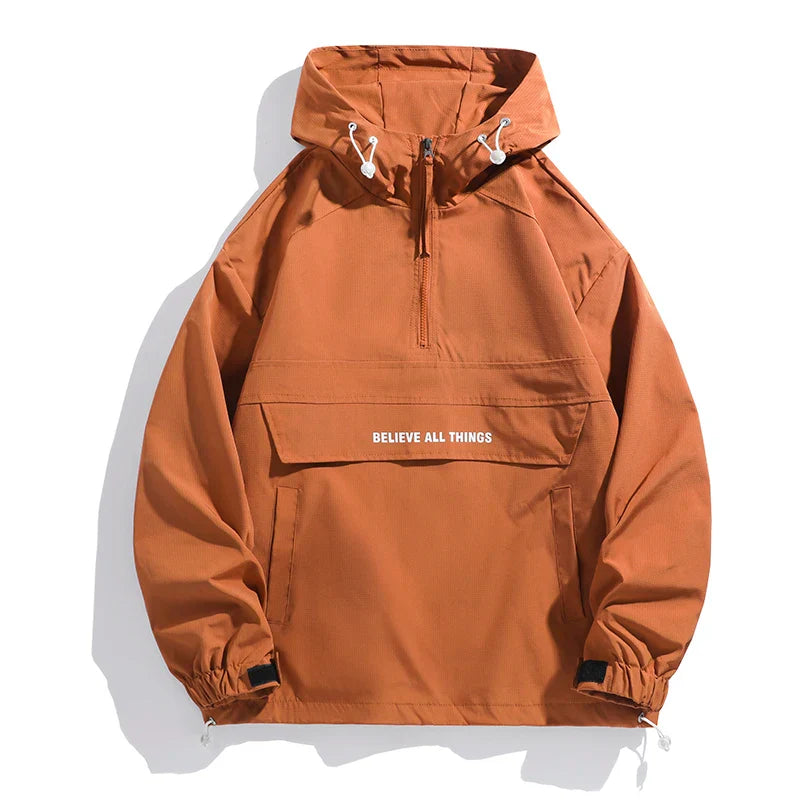 CHRLCK Men Hiking Jacket Outdoor Waterproof Fishing Hooded Sport Jacket Adjustable Drawstring Travel Jacket Mountaineering Coats