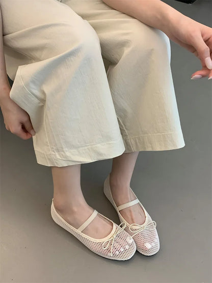 2025 New Luxury Spring/Summer Women Mesh Hollow Elastic Band Flat Bottom Non slip Casual Shoes Flat Bottom Shoes