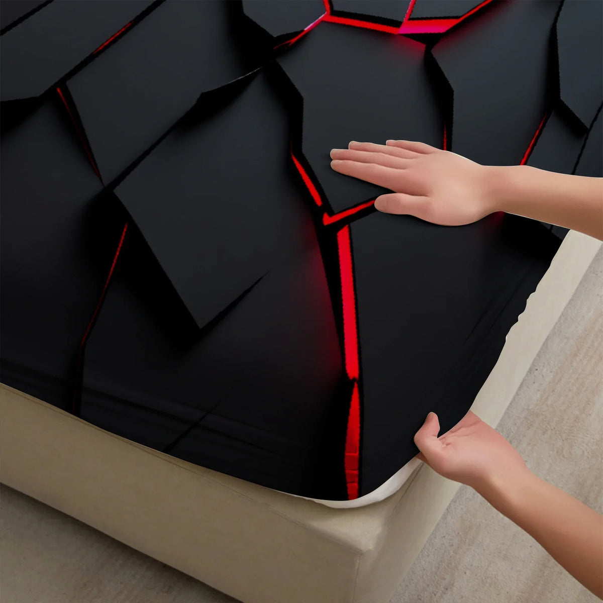 3Pcs Lightning Glow Fitted Sheet Set 3D Printed Soft Red Black Bedspread Single Twin Queen King Size Bed Sheet Set Home Decor