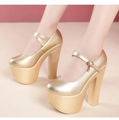 15cm Small Size 32-43 Thick Bottom Gold Red Wedding Shoes Women Platform Pumps 2026 Fall Block Super High Heels Shoes Model