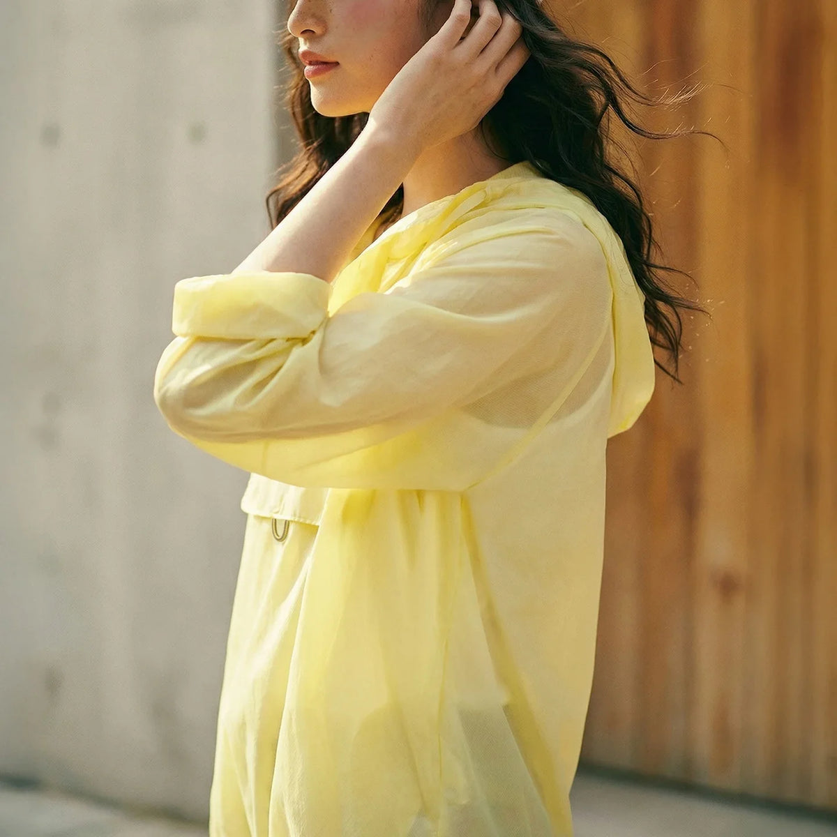 Maden Women's Ultra Lightweight Sun Protection Hoodie Sheer Breathable Pullover Half Button Loose Fit Summer Jacket Yellow