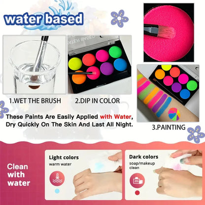 8 Colors Body Painting Palette for Tattoo Art UV Glow in The Dark Makeup Carnival Artist Cosplay Art Party Festival Cosmetics