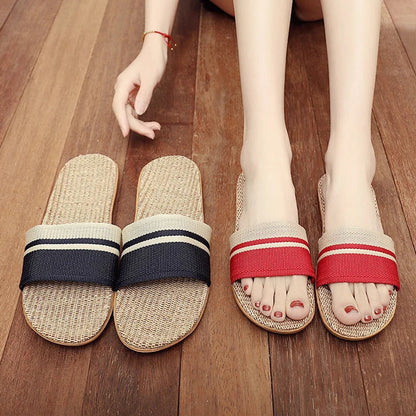 Hemp Casual Slippers Women Home Flats Spring Summer Luxury Designer Shoes Ladies 2026 Fashion Indoor Slides Couple Lightweight