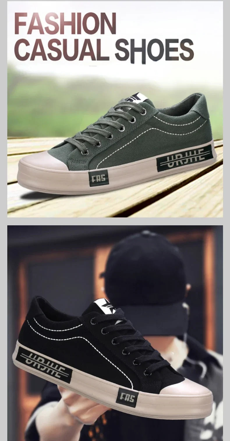 2026 New Men Canvas Shoes Breathable Outdoor Mens Casual Shoes Comfortable Spring Autumn Cloth Flat Shoes Black Walking Sneakers