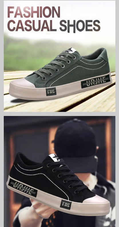 2026 New Men Canvas Shoes Breathable Outdoor Mens Casual Shoes Comfortable Spring Autumn Cloth Flat Shoes Black Walking Sneakers