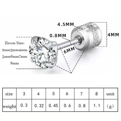TOP 4 Color Titanium Steel Stud Earrings for Men Women CZ Zircon Screw Silver Black Rose Golden Earring Best Gift Jewelry