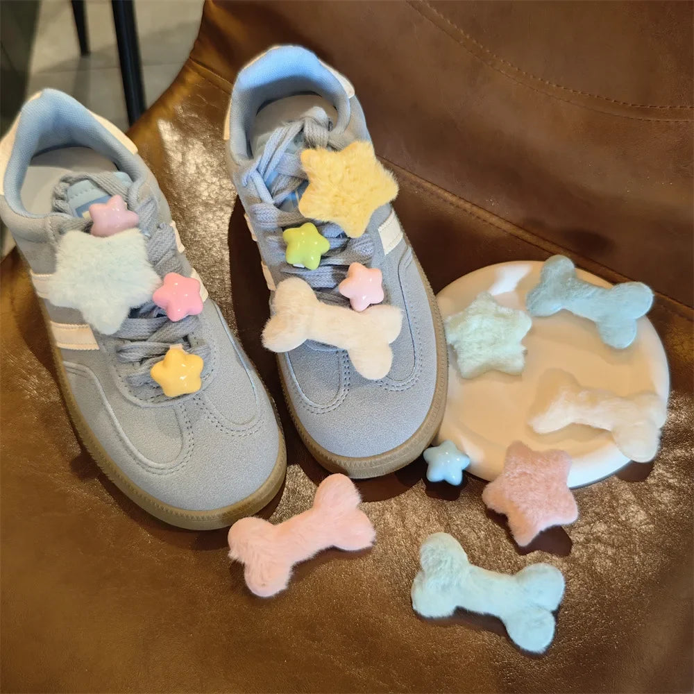 Autumn Winter Plush Star Shoelaces Charms for Sneakers Cute Furry Bone Shoe Decorations Charm DIY Detachable Shoes Accessories