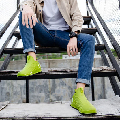 Men's Rain Boots Ankle Waterproof Shoes Men Casual Fishing Work Shoes Slip on Non-slip Rain Shoes Womens Kitchen Rubber Shoes