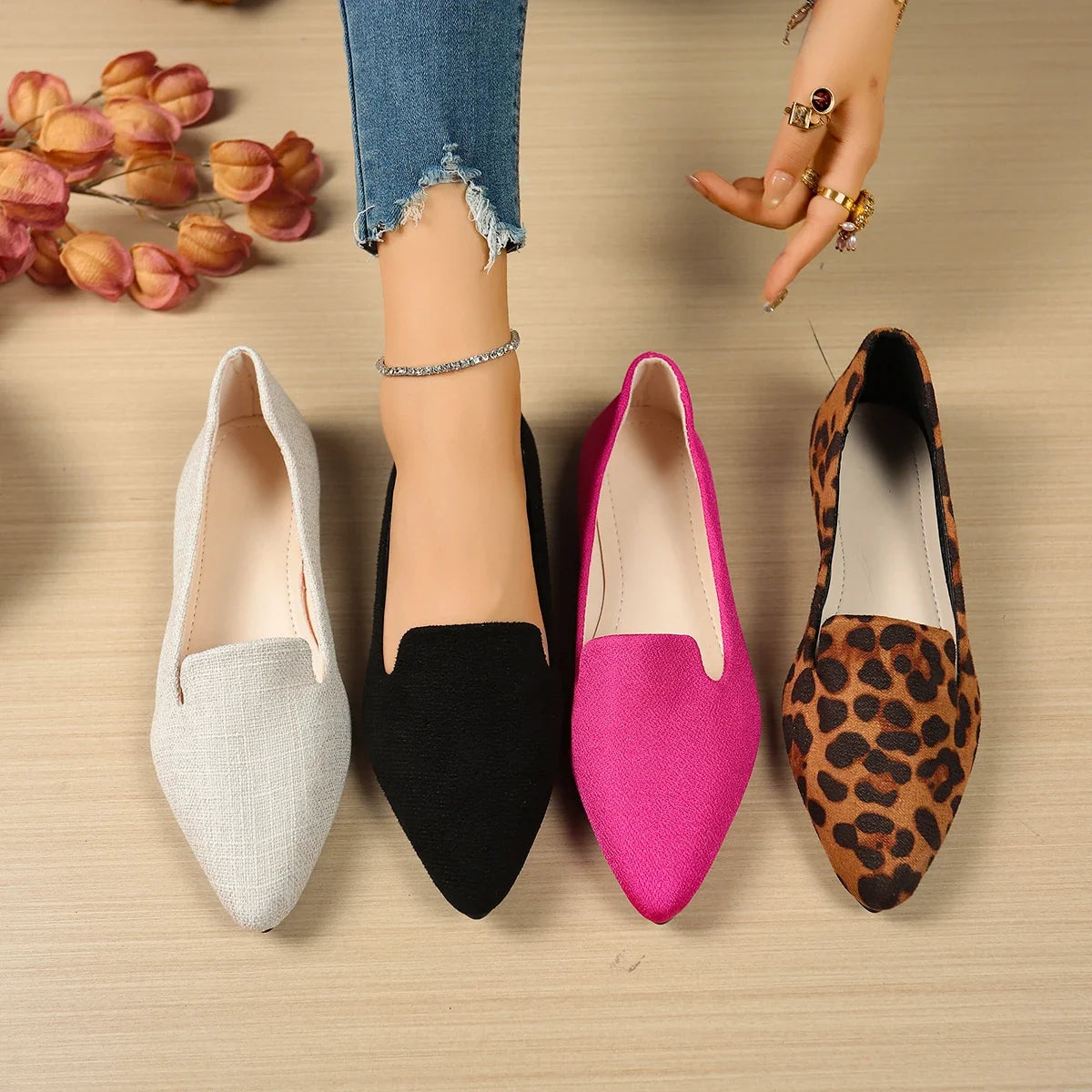 Women Flats Pointed Toe Solid Color Flats for Women Spring/autumn Casual Comfortable Leopard Brown Flat Heel Shoes