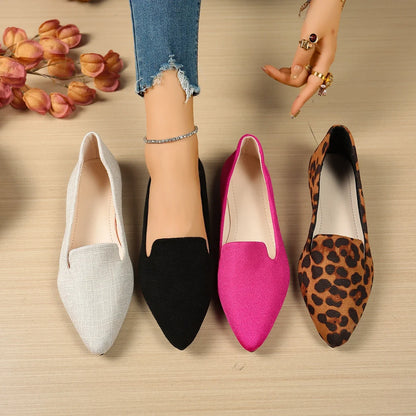 Women Flats Pointed Toe Solid Color Flats for Women Spring/autumn Casual Comfortable Leopard Brown Flat Heel Shoes