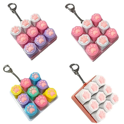 Cute Cat Claw Keychain 9 Keys Keyboard Decompression Keyboard DIY Keyboard Keychain For Adult Gifts