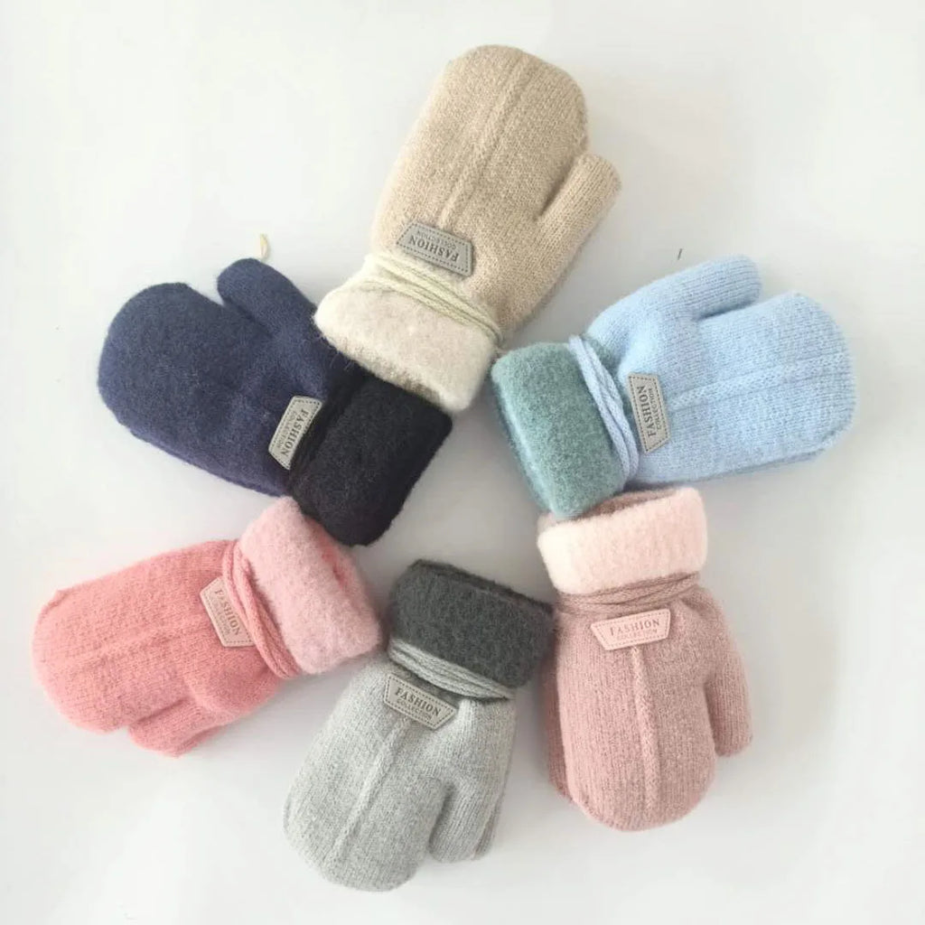 Autumn Winter Thicken Warm Children Gloves Knitting Mittens Baby Mittens Infant Toddler Soft Comfortable Thickened Winter Gloves