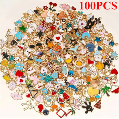 20/30/50/100pcs Mixed Style Gold-Plated Pendants, Drip Oil Alloy Pendants, Jewelry Accessories, Used for DIY Jewelry Making