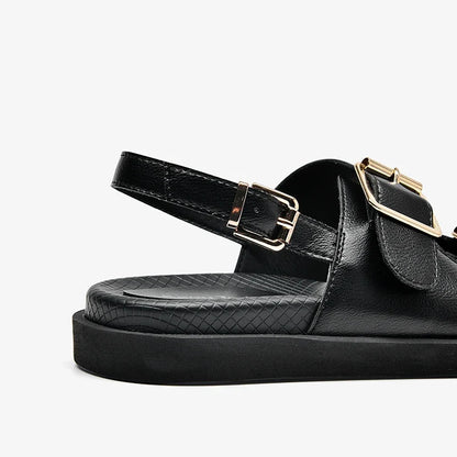 BeauToday Casual Sandals Women Genuine Leather Metal Ankle Buckle Strap Summer Beach Ladies Low Heel Sport Shoes Handmade 38128