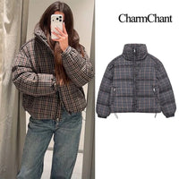 CharmChant Stand-Collar Plaid Puffer Jacket for Women Winter 2025 Padding Coat Female New in Coats Warm  Check Outerwears Parkas