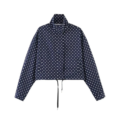 Polka Dot Print Short Coats Women's High Street Long Sleeve Jackets for Women 2026 Elegant Office Ladies Casual Outerwear