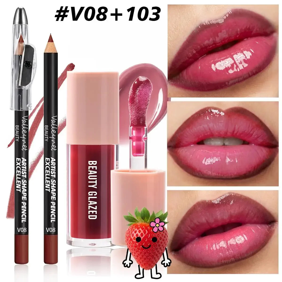 2Pcs/Set Precision Lip Kit Duo -Creamy Liner with Built-in Sharpener & Moisturizing Liquid Lipstick - Defined Contour Makeup Set