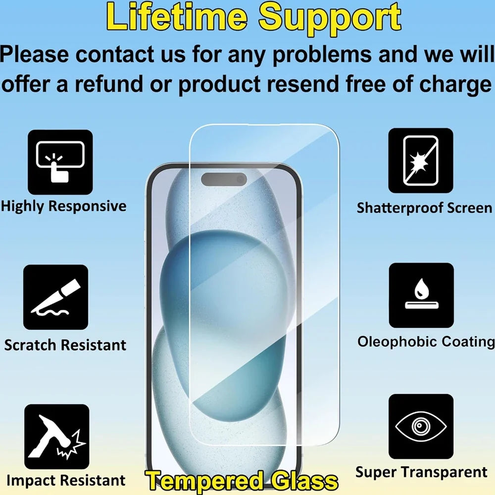 Clear Glass Film For iPhone 17 16 15 Pro Max Screen Protector For iPhone 11 12 13 14 15 Pro Tempered Glass IPhone13 Mini 16 Plus