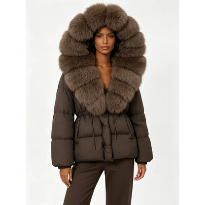 Reality Fur Jacket Real Fur Collar Duck Down Coat Female Winter Hooded Warm Fox Fur Coat Women Natural Raccoon Fur Puffer Jacket