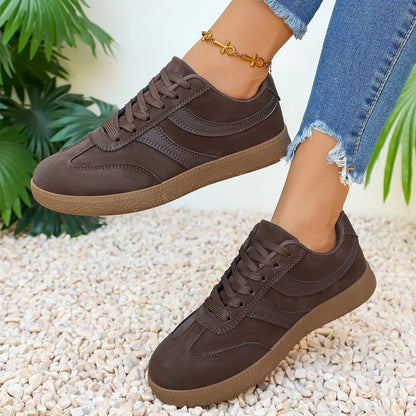 Retro Brown Platform Sneakers Women 2026 Flat Trend German Training Shoes Woman Plus Size 43 Non-slip Thick Sole Vulcanize Shoes