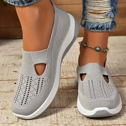 Women's shoes, casual sports shoes, solid color breathable sports soft-soled lightweight walking shoes, low-top knitted casual s