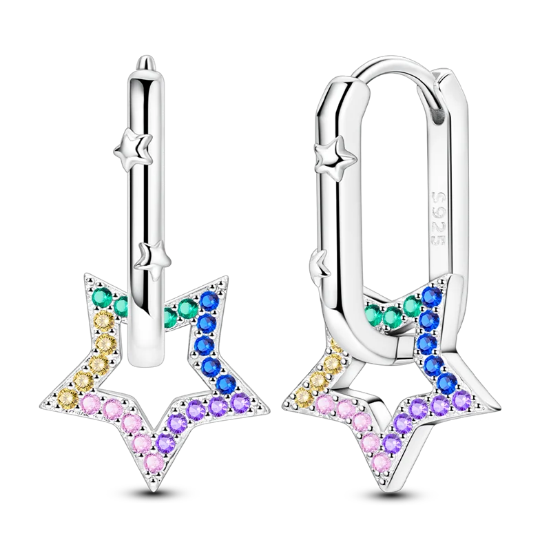 Genuine 925 Sterling Silver Love Feather Earrings Fit Original Charms Hoop For Women Girls Stud Earring Fine Jewelry Gifts