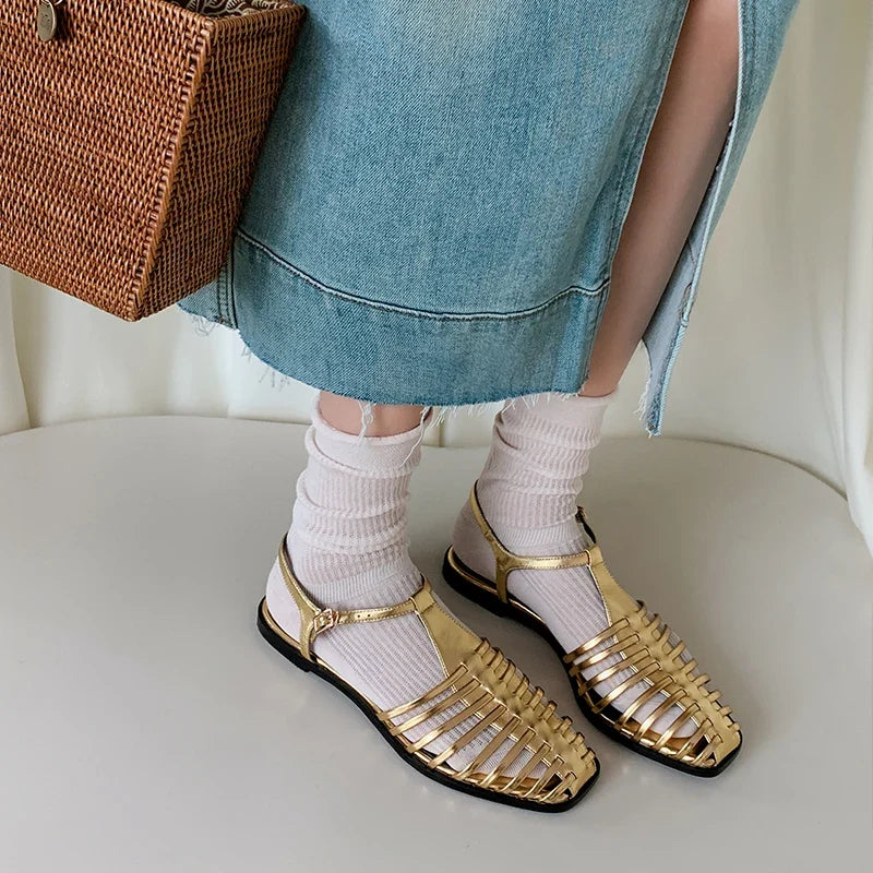 JOZHAMTA Size 34-43 Women Flats Sandals  Fashion Summer Shoes Real Leather Casual Sexy Round Toe Party Daily Dress Sandals
