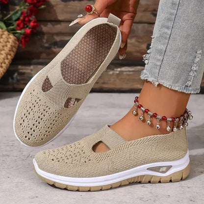 Women's casual sports shoes, solid color breathable sports soft-soled lightweight walking shoes, low-top knitted casual shoes