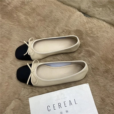 Large Size 44 45 46 47 48 Flat Shoes Women's Spring  Autumn Bow New Square Toe Shallow Ladies Shoes loafers women zapatos mujer