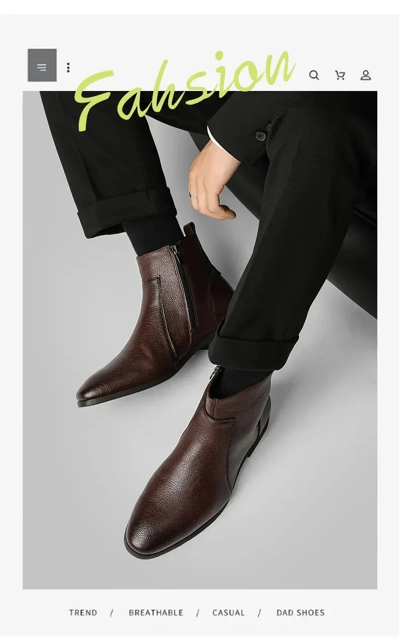 Winter New Men Business Boots Black  Red Simple Slim Fit Soft Leather Boots Casual and Fashionable Chelsea Boots 38-46 Men Boots