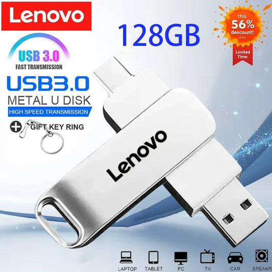 Lenovo USB3.2 USB Flash Drive 512GB OTG Pen Drive High Speed Type-C Flash Disk Real Capacity Metal Pendrive For Phone Computer