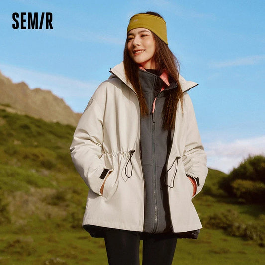 Semir Down Jacket Women 2025 New Two-Piece Three-in-One Outdoor Travel Daily Waterproof Oil-proof Stain-proof Woman winter coat