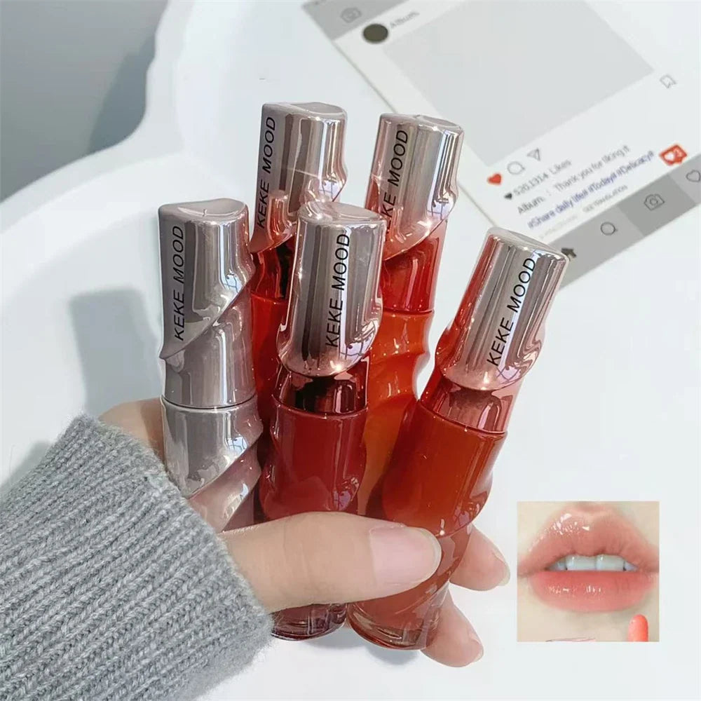 Crystal Nude Gray Glossy Lip Stain Mirror Korean Lip Glaze Sheer Nude Glitter Lip Tint Watery Shine Plumping Lipgloss Cosmetics
