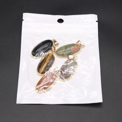 Natural Stone Pendants Grey Agate Unakite Tiger Eye Cabochon Beads Pendant for Jewelry Making DIY Charms Necklace Accessories