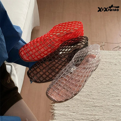 XIXITIAO Women's Sandals Fashion Openwork Sandals Summer Comfortable Anti-slip Flat Jelly Shoes Hollow Outdoor Slip On Footwear