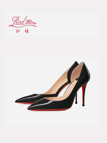 Elegant Hollow Women's High Heels 2026 Luxury Brand Black Pointed Toe Pumps Red Shiny Bottoms Sexy Fashion Ladies Shoes Women