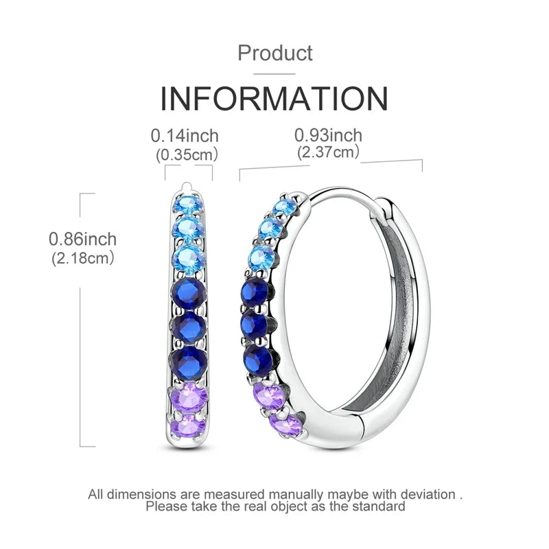 925 Sterling Silver Hoop Earring For Woman Night Sky Blue Purple Gemstone Original Earrings Fashion Jewelry Gift