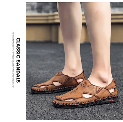 Summer Men Sandals Genuine Leather Mens Casual Shoes Outdoor Men Leather Sandals for Men Beach Shoes Roman mens Shoes