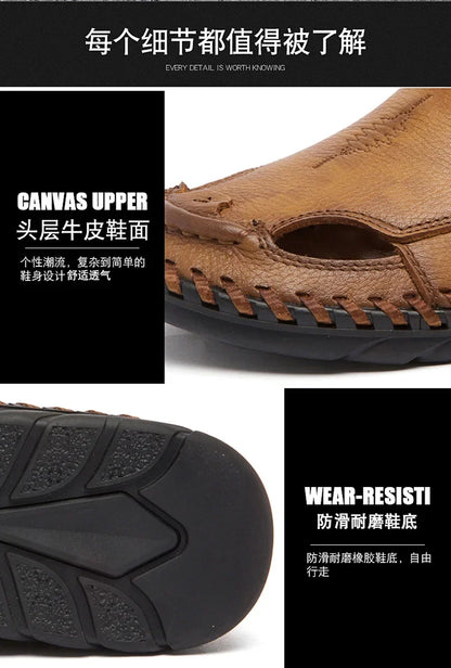 Summer Men Sandals Genuine Leather Mens Casual Shoes Outdoor Men Leather Sandals for Men Beach Shoes Roman mens Shoes