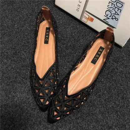 Flat Shoes Women 2026 Summer Pointy Joker Hollow Leisure Commuter Flat Spring Elegant Women's Shoes Breathable Hole Shoes