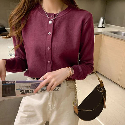 Rimocy Knitted Cardigan Jacket Women 2025 Spring Autumn Round Neck Casual Cardigans Woman Solid Color Slim Korean Jumpers Female