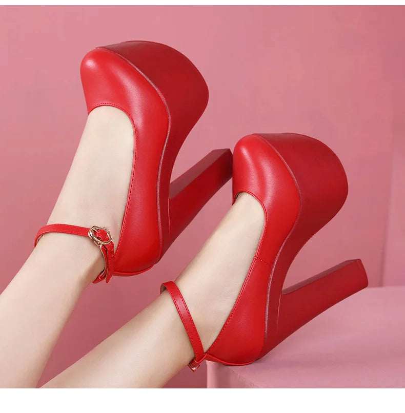 15cm Small Size 32-43 Thick Bottom Gold Red Wedding Shoes Women Platform Pumps 2026 Fall Block Super High Heels Shoes Model
