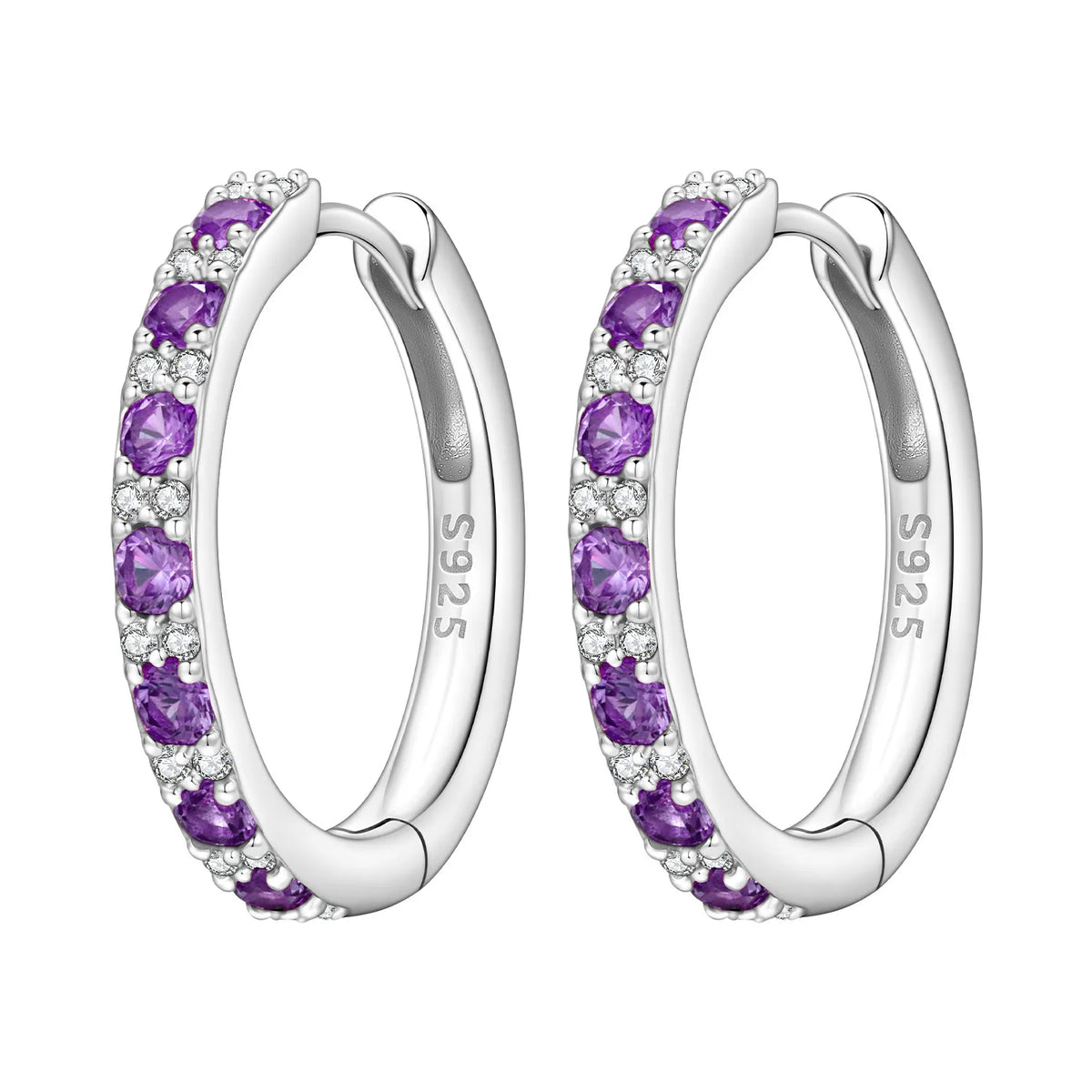 PANPOKI S925 Sterling Silver Purple Zircon Series Earrings Hoop Earrings For Women Jewelry Original Party Trendy Gifts