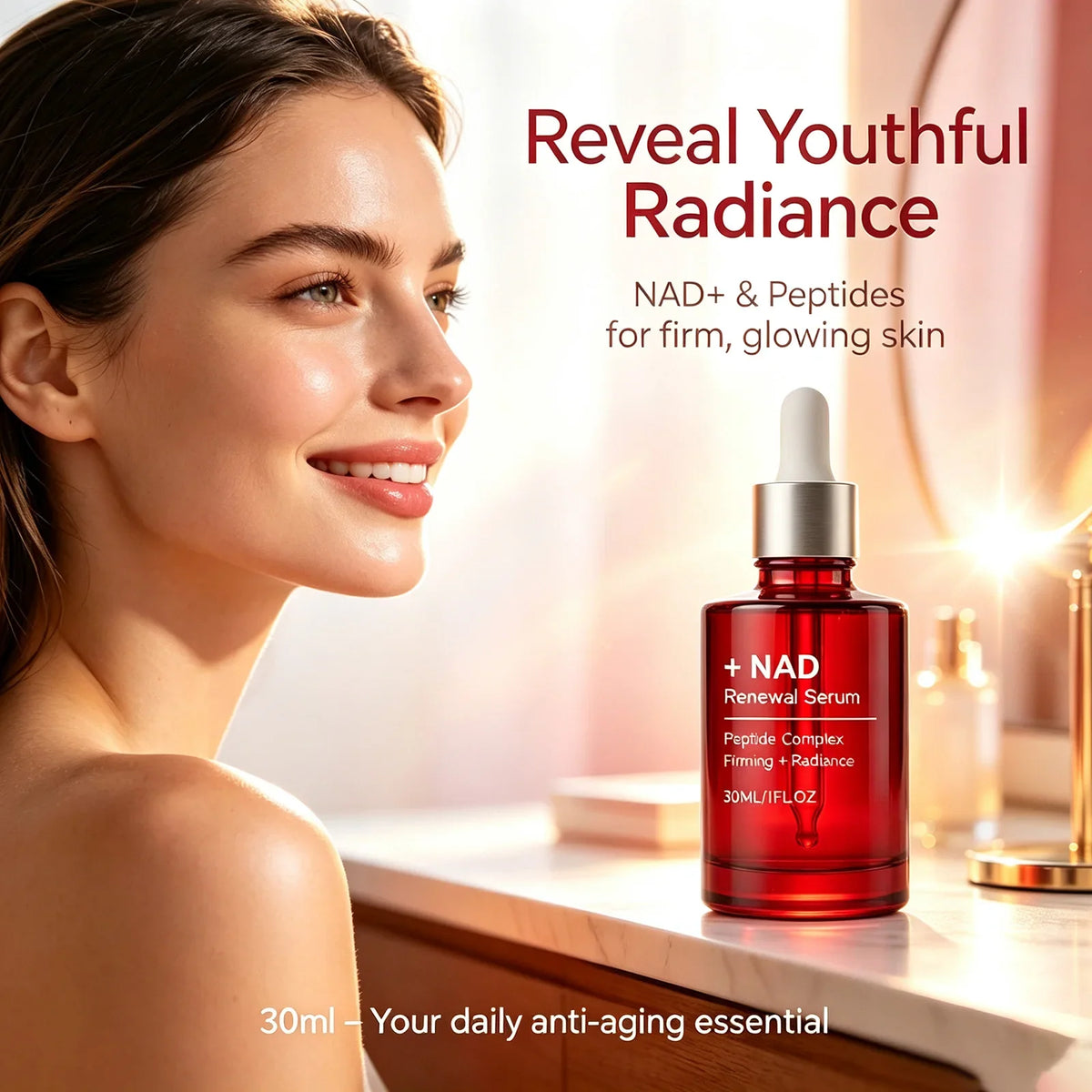 NAD+ Peptide Firming Serum Nourishing Face & Neck Treatment with Collagen Plumping & Radiance Boosting Skin Elasticity&Firmness