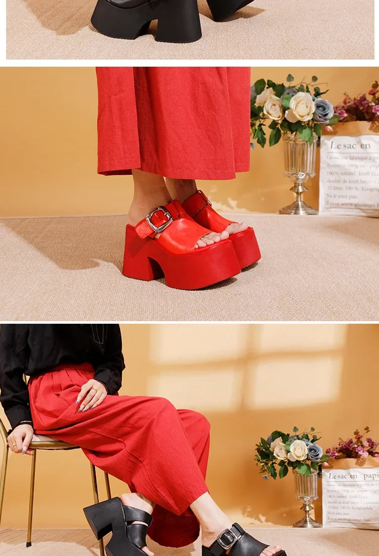 GKTINOO 2026 Summer New Genuine Leather Thick Soled Height Increasing Slippers Fashionable Women's Super High Heels Sandals