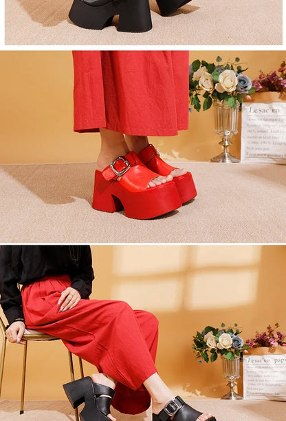 GKTINOO 2026 Summer New Genuine Leather Thick Soled Height Increasing Slippers Fashionable Women's Super High Heels Sandals