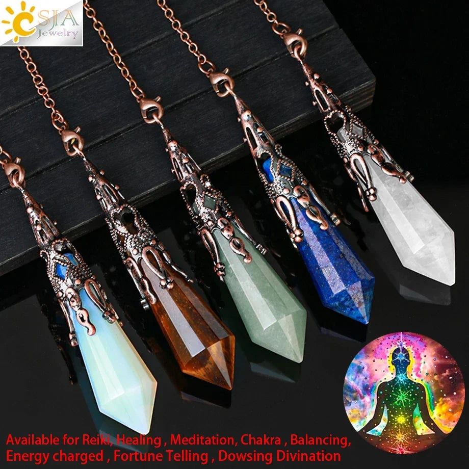 CSJA Natural Stone Crystal Pendulum for Dowsing Antique Pendant Amulet Crystals Divination Pink Quartz Pendulums Pendules G891