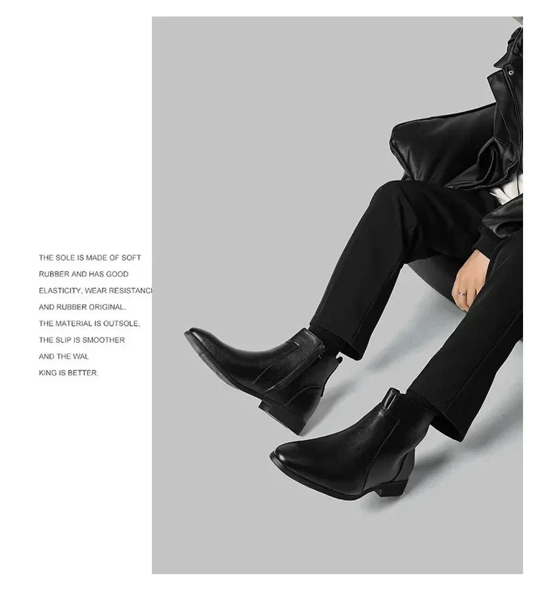 Winter New Men Business Boots Black  Red Simple Slim Fit Soft Leather Boots Casual and Fashionable Chelsea Boots 38-46 Men Boots