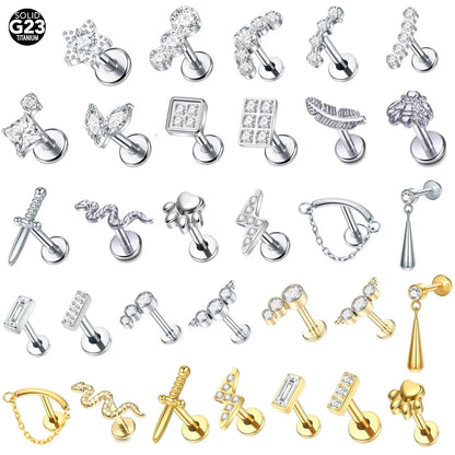 1Pc G23 Titanium Cartilage Stud Earrings for Women Lip Stud Labret Piercing Helix Daith Piercing Body Jewelry