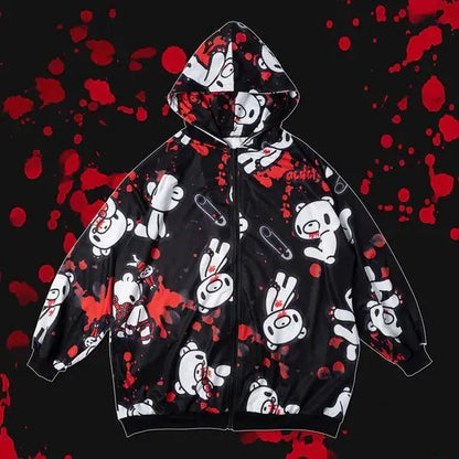 American High Street Y2K Hoodie Women's Cartoon Printed Bear Long Sleeve Coat Subculture Graffiti Yami Kawaii Loose Hooded Coat